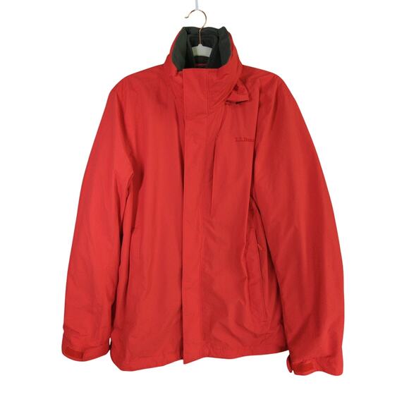 L.L. Bean Other - LL Bean‎ Jacket Mens M Red 3 in 1 Zip Out Gray Fleece Hidden Hood All Weather